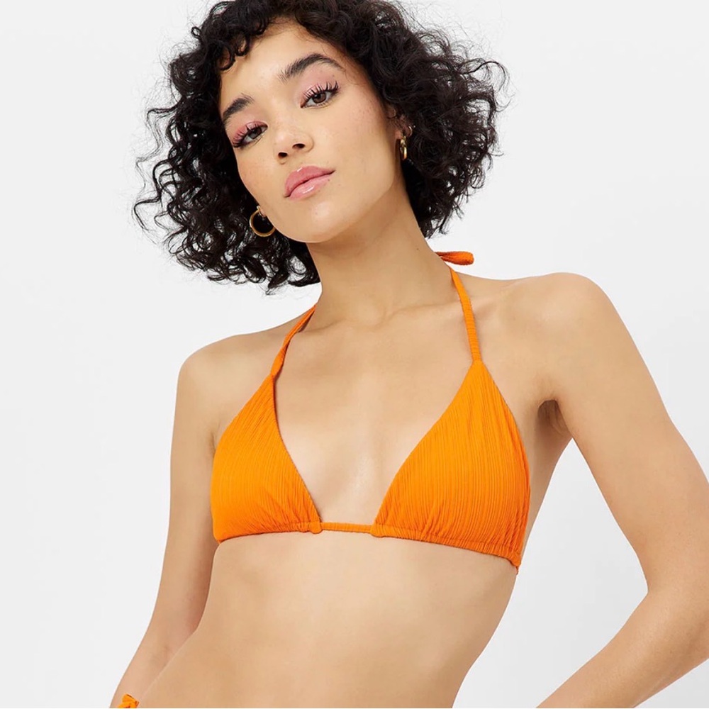 Frankie's Bikinis Vibrant Orange papaya satin vibe ribbed Plisse! Size small